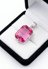 Colgante de piedras preciosas de plata maciza 925 corte esmeralda zafiro rosa natural A++ de 25 quilates
