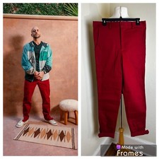 ¡NUEVO SIN ETIQUETAS! $139 Pantalones de Equipamiento Fields Para Hombres 32 Rojo Algodón Elástico Plano AGOTADO