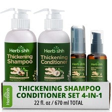 Herbishh Kit de Crecimiento del Cabello 4 en 1 Champú Acondicionador Aceite Cuidado Anti Pérdida de Cabello