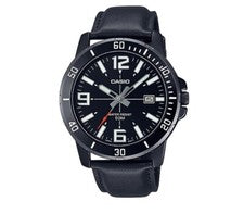 Casio MTP-VD01BL-1B Negro Dial Analógico Negro Cuero Cuarzo Reloj de Vestir p...