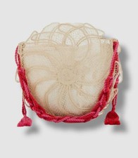 $245 Nannacay Mujer Beige Sila Tejido Redondo Playa Cesta Bolso de Hombro Bolso de Mano