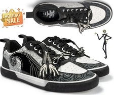 Hombres TALLA 11.5 Pesadilla Antes de Navidad Zapatilla Baja Negro Blanco Dijes NUEVO