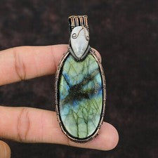 Joyería de piedras preciosas de labradorita regalo de cobre para amor colgante envuelto en alambre 3,43"