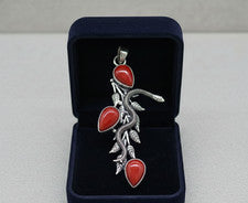 Colgante Serpiente Coral Rojo Natural Plata de Ley 925 Joyería Artesanal S-2 pulgadas
