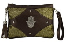 Bolso sin asas de cuero sintético marroquí Hamsa bolso de cosméticos muñeca bronce