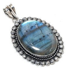 Colgante de joyería de diseñador de plata de ley 925 hecho a mano con piedras preciosas de labradorita