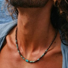 Gargantilla de surfista con cuentas de turquesa de madera natural collar boho para hombre joyería hecha a mano