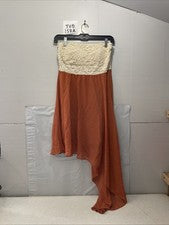Vestido Moda Revista Sin Tirantes Naranja Encaje Cintura Imperio Alto Bajo Mujer’s Talla M