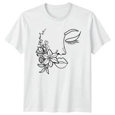 Elegante Camiseta Floral Línea Facial Arte Mujer Minimalista Moda Cumpleaños