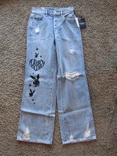 Pantalones de mezclilla para hombre 26 nuevos con etiquetas Playboy by PacSun desgastados pierna ancha gráfico lavado la