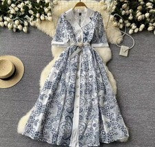 Moda Pasarela Flor Bordado Vestido Para Mujer Soporte Linterna Manga S-xxl