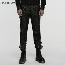 Punk Rave Hombres Negro Gótico Punk Moteado Estampado Pantalones Ajustados Informales Pantalones