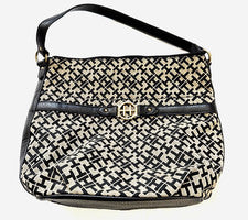 Bolso de mano Tommy Hilfiger negro tostado con monograma TH 15x12 nuevo sin etiquetas