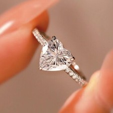 Anillo ajustable de plata de ley 925 con corazón de amor de cristal para mujer joyería regalo
