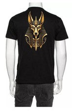Camiseta egipcia anubi vibrante top ropa suave elegante moda en logotipo dorado