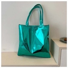 Bolso de Mano Verde Metálico Para Mujer Bolso de Hombro Brillante Moda Bolso de Mano Cartera