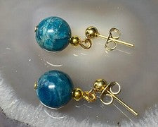Pendientes de piedra preciosa apatita en forma de bola Ø8 mm plata 925 chapada en oro