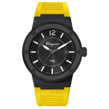 Salvatore Ferragamo F-80 Quartz Black Dial Yellow Rubber Strap Watch SFHY01522