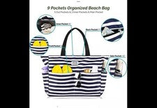 Bolso de playa/natación Homespon, grande, resistente al agua, rayas azules y blancas