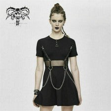 Mujeres Punk Rock Manga Corta Medio Vestido Extraíble Cinturón Informal Vestidos Cortos