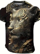 Camiseta con estampado gráfico novedoso e informal de pantera dorada a la moda