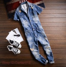 Moda Para hombres Verano Denim Lavado Informal Manga Corta Mono Pantalones Mamelucos