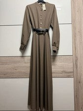 Langes Kleid Braun Gr.42/44 Langärmelkleid Hijab Mode Maxikleid mit Gürtel