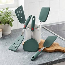 Pack de 2 espátulas de silicona resistentes al calor con cabezal perforado para freír agitar