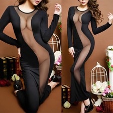 Sexy vestido de mujer cóctel largo vestido informal moda bodycon manga larga noche club
