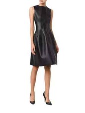 Vestido de fiesta de diseñador hecho a mano negro para mujer genuino suave piel de cordero vestido de cuero