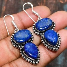Pendiente de joyería de diseñador hecho a mano de plata de ley 925 con piedras preciosas de lapislázuli