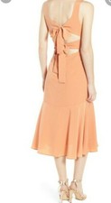 Vestido midi 4sienna elegante sexy para mujer naranja doble lazo y cremallera XS NUEVO #C
