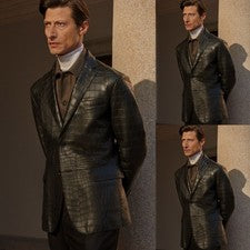 Trajes de cuero negro para hombre Baile de graduación Fiesta Moda Abrigo Noche Blazer Chaqueta 2 piezas