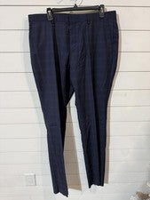 Pantalones de vestir Hugo Boss para hombre azul marino a cuadros frente plano 44 x sin dobladillo
