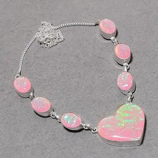 Collar de joyas étnicas de moda hecha a mano de piedras preciosas de ópalo triple rosa 18" SR 3129