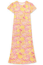Vestido para mujer - Vestido estampado amarillo rosa - Maxi vestido - Grande - Jersey algodón