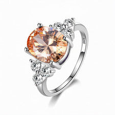 Anillo de plata de ley 925 ovalado con circonitas champán blanco rosa azul joyería
