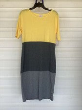 Vestido Julia LuLaRoe Para Mujer Talla LG Ajustado Sólido Gris Oscuro Gris Lt Amarillo Bolso 6