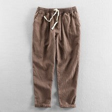 Nuevo Primavera Estilo Chino Para Hombre Informal Lino Color Sólido Pantalones Sueltos Recortados Pantalón