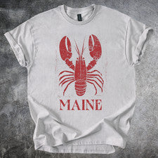 Camisa Maine Langosta Gráfica Costera Mariscos Arte Bloque Estilo Camiseta Náutica Gris