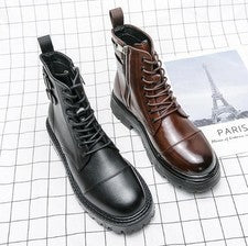 Botas Chelsea Para Hombre Punta Redonda Parte Superior Alta Con Cordones Botines Estilo Británico Zapatos