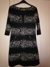 * Vestido Vega's Paris estuche túnica negro beige brillo fiesta talla S NUEVO