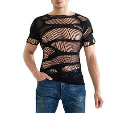 Cómodas camisetas de malla para hombre con mangas cortas y cuello en O estilo hueco