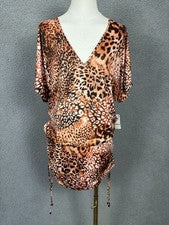 Vestido para mujer Bar III glamoroso estampado de guepardo acanalado ropa de playa encubrimiento grande nuevo con etique