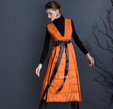 Mujeres Moda Invierno Cuello en V Moño Ajustado Cálido Sin Mangas Pato Plumón Chaleco Vestido