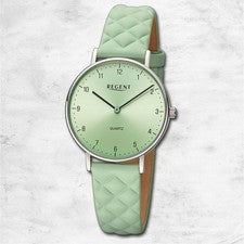 Regent Reloj de Pulsera de Acero Inoxidable Análogo Cuero Verde Claro