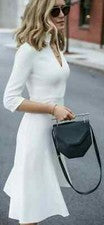 Vestido de fiesta para mujer hecho a mano de cuero genuino de moda blanco elegante informal