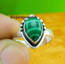 Anillo de piedras preciosas de malaquita plata de ley 925 hecho a mano regalo EE. UU. talla 5 a 10