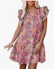 Vestido para mujer cuello en V cordón volantes manga casquillo - abertura lateral estilo informal