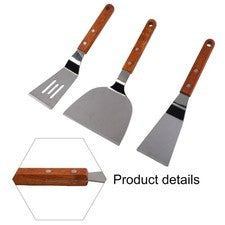 Cocina Eficiente con Espátula de Acero Inoxidable Juego de 3 Piezas Mangos de Madera